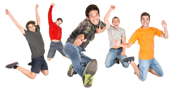 Teens jumping isolated in white — Stock Photo, Image
