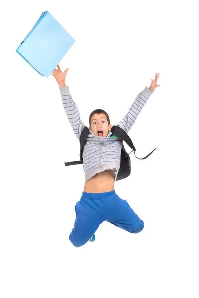 Menino da escola de salto pequeno — Fotografia de Stock