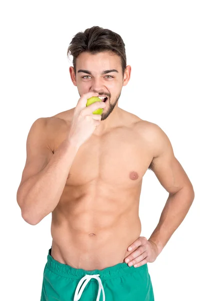 Fitness man met apple — Stockfoto