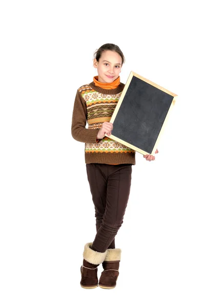 Chica joven con tablero en blanco — Foto de Stock