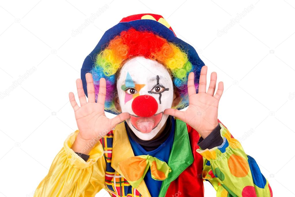 young girl wearing clown costume