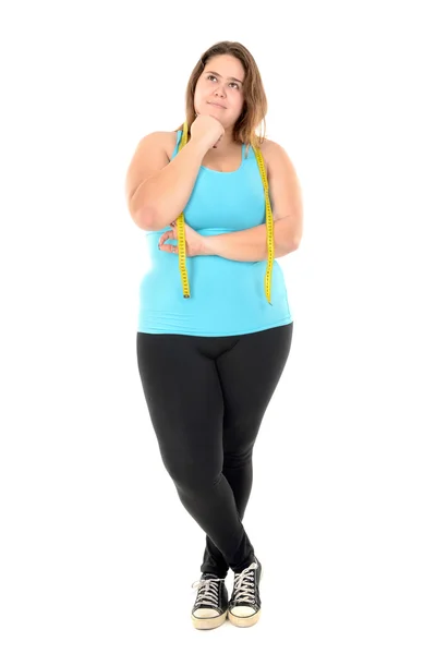 Large girl with measuring tape — Stock Photo, Image