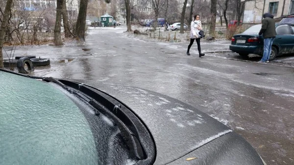 Europa Oekraïne Kiev December 2020 Abnormaal Weer Zwaar Ijs Bevriezen — Stockfoto