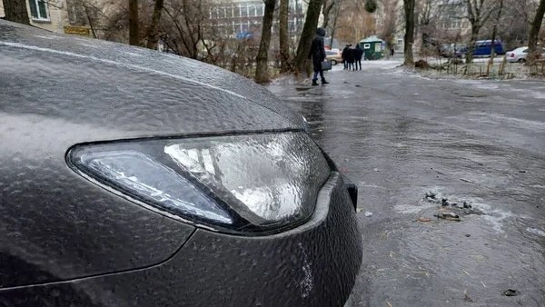 Europa Oekraïne Kiev December 2020 Abnormaal Weer Zwaar Ijs Bevriezen — Stockfoto