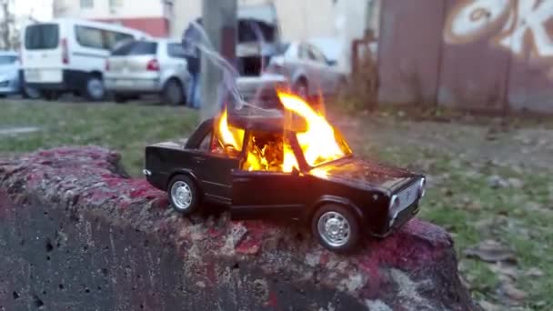 Mobil Anak Anak Terbakar Mobil Mainan Anak Anak Latar Belakang — Stok Video