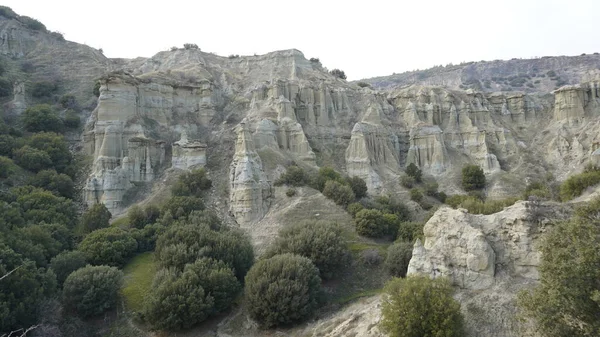 View Kuladokiya Mountains Unusual Volcanic Rock Formation City Kula Turkey — Stock Photo, Image