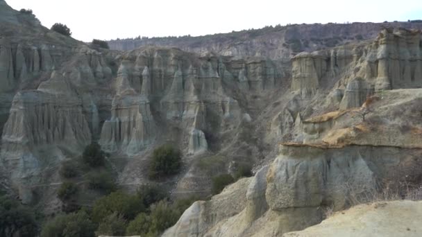 View Kuladokiya Mountains Unusual Volcanic Rock Formation City Kula Turkey — Stock Video