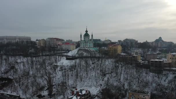Europa Kijów Ukraina Luty 2021 Widok Lotu Ptaka Podil Kościół — Wideo stockowe