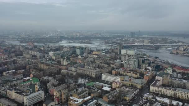 Europa Kiev Ucrania Febrero 2021 Vista Aérea Zona Podil Iglesia — Vídeo de stock