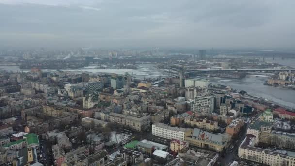 Europa Kiev Ucrania Febrero 2021 Vista Aérea Zona Podil Iglesia — Vídeo de stock