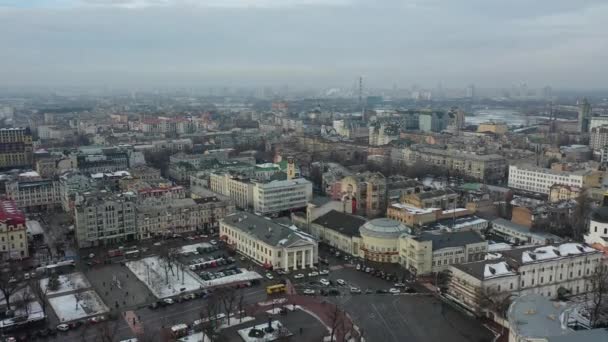 Europa Kiev Ukraina Februari 2021 Flygfoto Över Podil Området Andrews — Stockvideo