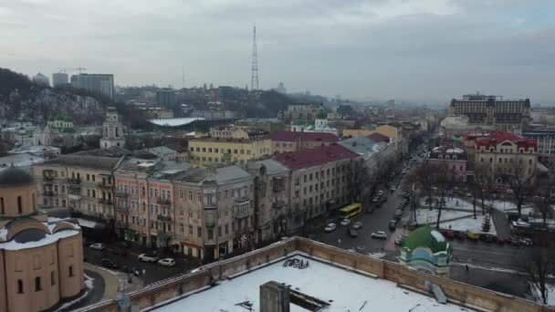 Europa Kiev Ucrânia Fevereiro 2021 Vista Aérea Área Podil Igreja — Vídeo de Stock