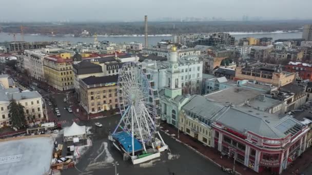 Europa Kiev Ukraina Februari 2021 Flygfoto Över Podil Området Andrews — Stockvideo