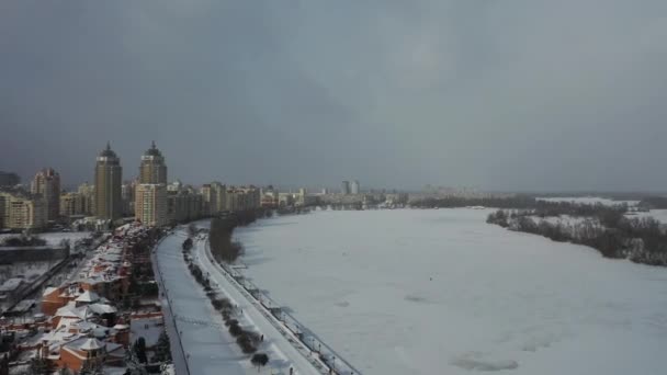 Europa Kiev Ucrania Febrero 2021 Vista Aérea Del Terraplén Obolonskaya — Vídeos de Stock