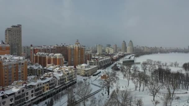 Europa Kiev Ucrania Febrero 2021 Vista Aérea Del Terraplén Obolonskaya — Vídeos de Stock