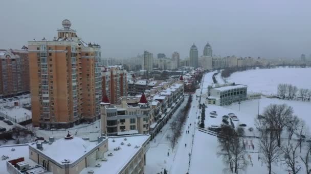 Europa Kiev Ucrania Febrero 2021 Vista Aérea Del Terraplén Obolonskaya — Vídeos de Stock