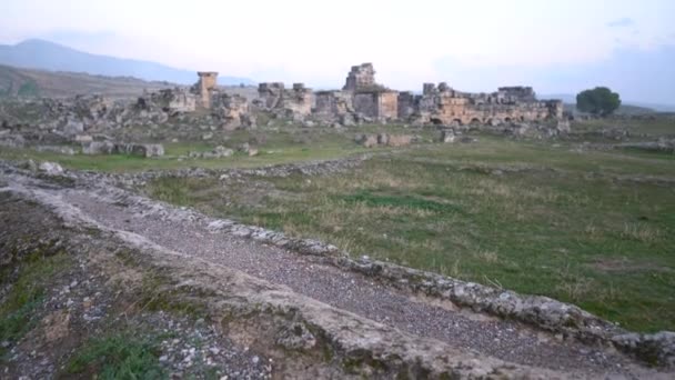 Pamukkale Turquía Enero 2021 Piedras Antigua Ciudad Hierápolis Ruinas Antigua — Vídeo de stock