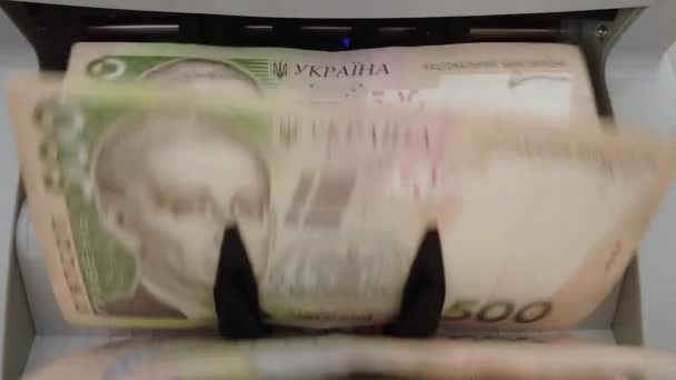 Contatore Banconote Soldi Ucraini Una Macchina Calcolatrice Conversione Della Valuta — Video Stock