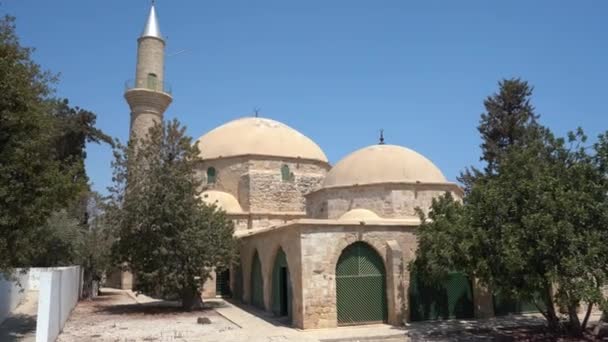 Larnaca Kıbrıs Eylül 2021 Hala Sultan Tekke Camii Bir Tuz — Stok video