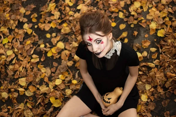 Portrait Une Jeune Fille Image Une Sorcière Pour Halloween Style — Photo