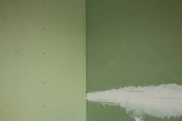 Muro Secco Verde Nella Stanza Durante Ristrutturazione Ristrutturazione Appartamento Cartongesso — Foto Stock