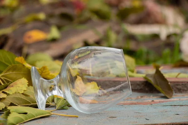 Cálice Vidro Vazio Para Bebidas Alcoólicas Fica Uma Mesa Madeira — Fotografia de Stock