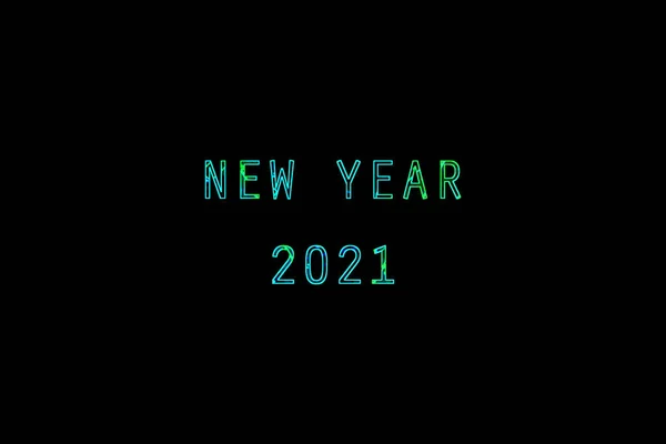 New year 2021 word in english in neon on black background, neon — Stock Photo, Image