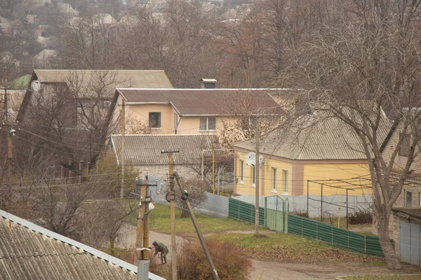 Nombreuses Maisons Privées Dans Une Zone Reculée Ville Dnipro Automne — Photo