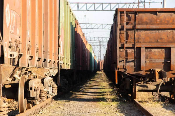 Vieux Train Marchandises Rouillé Ukraine Dans Ville Dnipro Par Jour — Photo