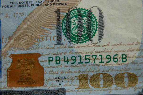 Billete Cien Dólares Americano Primer Plano Macro Foto —  Fotos de Stock