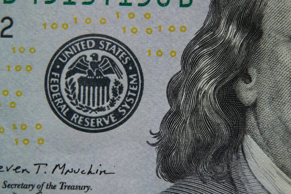Amerikai 100 Dolláros Bankjegy Közeli Makró Fotó — Stock Fotó