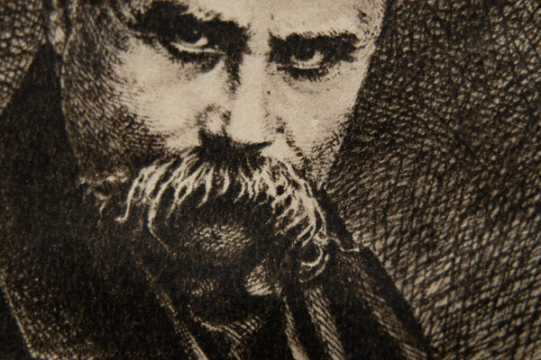 Украина Днепр 15.12.2020 - фото картины в черно-белом цвете из книги кобзарского портрета Тараса Шевченко