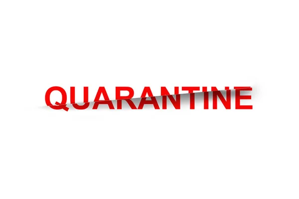 Rood Woord Quarantaine Doormidden Gesneden Geïsoleerde Witte Achtergrond — Stockfoto
