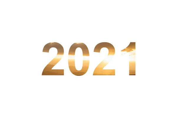 Números 2021 Con Efecto Sunburst Textura Cielo Amarillo Sobre Fondo —  Fotos de Stock