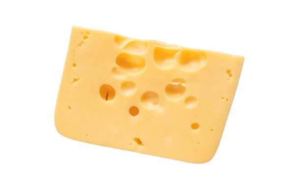 Stück Käse Mit Löchern Auf Isoliertem Hintergrund Nahaufnahme — Stockfoto