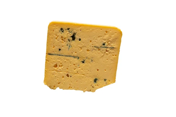 Pezzo Formaggio Giallo Con Muffa Blu Sfondo Isolato Vicino — Foto Stock