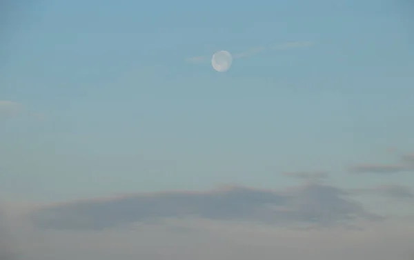 Bulan Purnama Pagi Hari Saat Fajar Langit Biru Menutup — Stok Foto