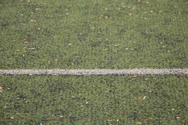 Beyaz şeritli yeşil futbol sahası