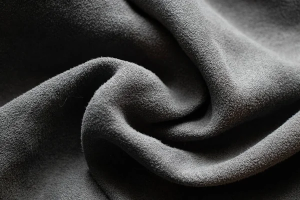 Dark Gray Soft Crumpled Fabric Background Close — Stock Photo, Image