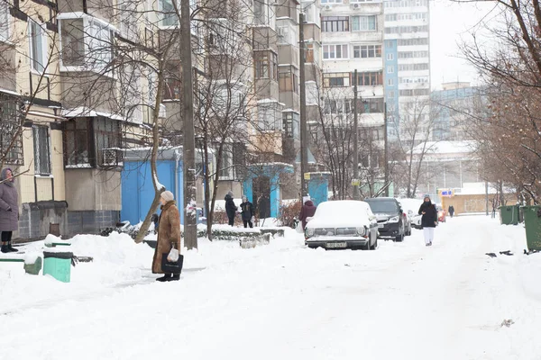 Ukraine Dnipro 2021 Snow Fell Residential Area City Dnipro City — Stock Photo, Image