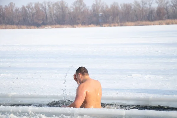 Ukraine Dnipro 2021 Massive Swimming River Frost Epiphany — Stock Photo, Image