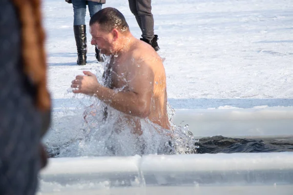 Ukraine Dnipro 2021 Massive Swimming River Frost Epiphany — Stock Photo, Image