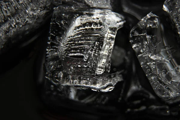 Ice Cubes Black Background Macro Photo — Stock Photo, Image