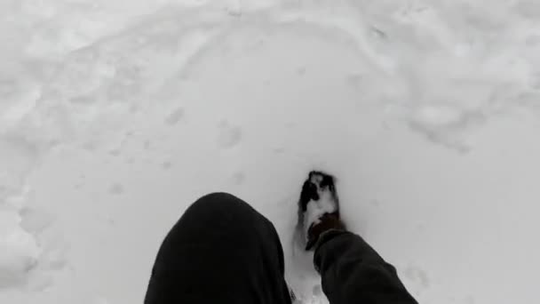 Fekete Csizmás Lány Télen Egy Jeges Úton Sétál — Stock videók