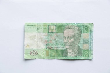 Beyaz arka planda 20 UAH sahte.