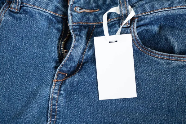 Wit Prijskaartje Hangend Aan Jeans Koop Kledingprijskaartje — Stockfoto
