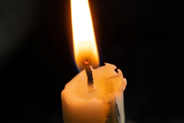 Plamen Svíčky Černém Pozadí Makro Fotografie — Stock fotografie