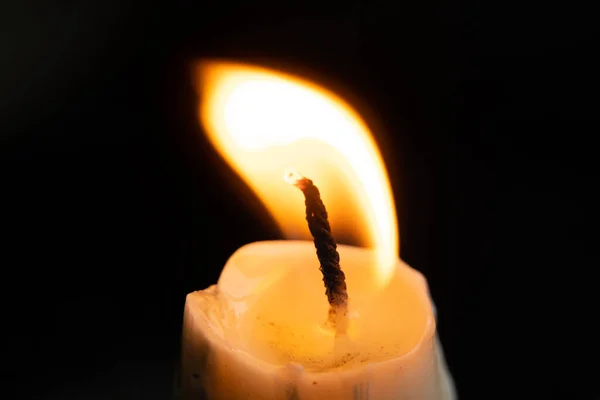 Candle Flame Black Background Macro Photo — Stock Photo, Image