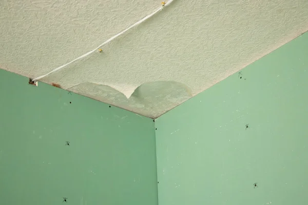 the wall is sheathed with moisture-resistant green plasterboard in the apartment, renovation work at home