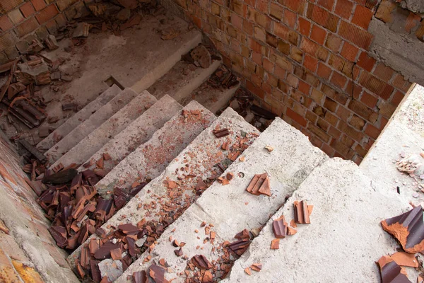 Vieux Bâtiment Abandonné Inachevé Avec Escalier Maison Abandonnée — Photo